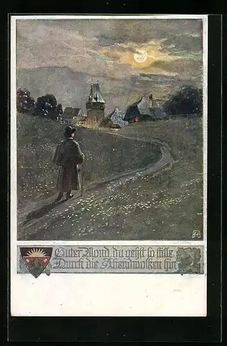 AK Deutscher Schulverein Nr. 1075: guter Mond du gehst in Stille durch die Abendwolken hin
