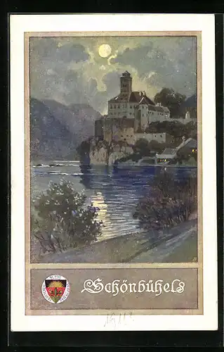 AK Deutscher Schulverein Nr. 160: Schönbühel, Blick im Abendlicht auf die Stadt