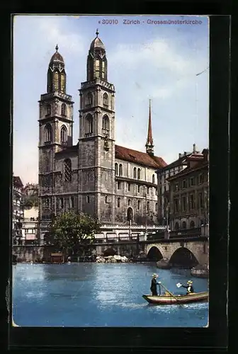 AK Zürich, Grossmünsterkirche mit Gondel