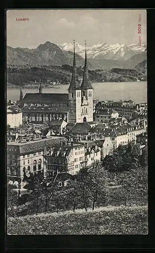 AK Luzern, Teilansicht mit Kirche gegen den See