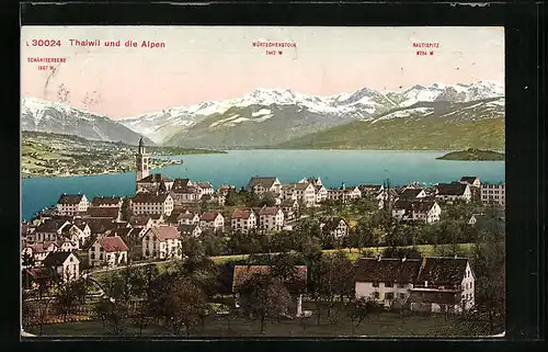 AK Thalwil, Ortsansicht gegen Mürtschenstock und Rautispitz