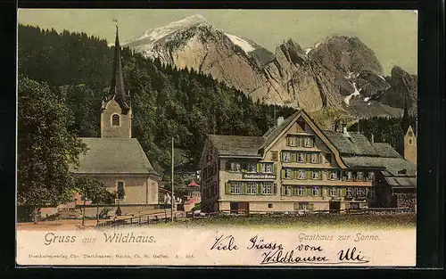 AK Wildhaus, Gasthof zur Sonne gegen Landschaftspanorama