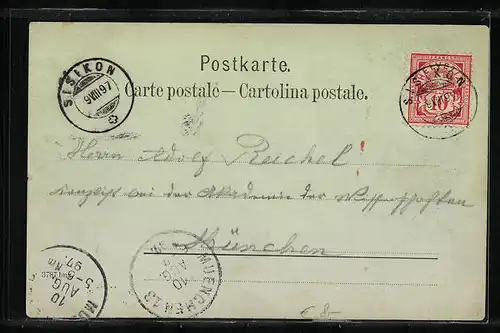 Mondschein-AK Flüelen, Uferpartie mit Kirche