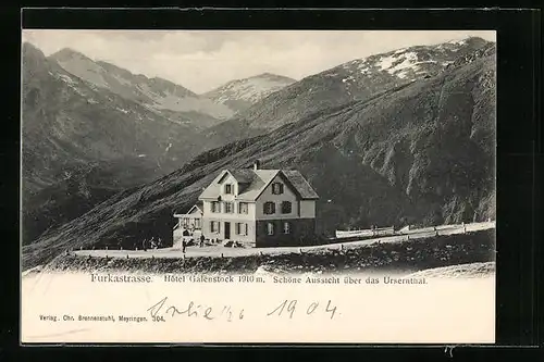 AK Furkapass, Hotel Galenstock u. schöne Aussicht über das Urserntal