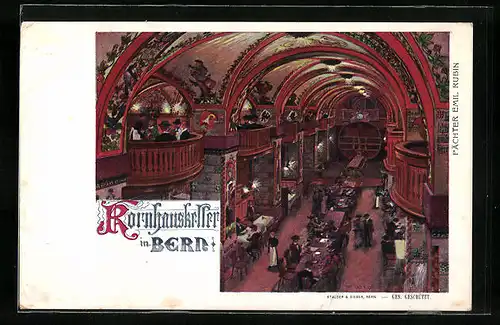 Künstler-AK Bern, Gasthaus Kornhauskeller, Innenansicht