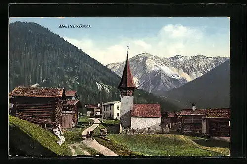 AK Monstein-Davos, Ortspartie mit Kapelle
