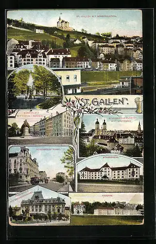 AK St. Gallen, Rosenbergstrasse, Bürgerheim, Kaserne