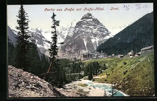 AK Trafoi, Ortspartie mit Trafoi-Hotel