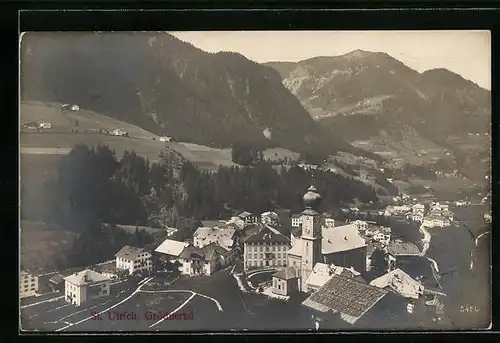 AK St. Ulrich /Grödnertal, Teilansicht mit Kirche