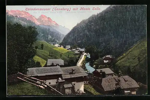 AK Zwischenwasser /Enneberg, Teilansicht mit Monte Sella