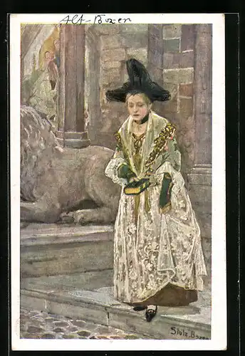 AK Alt-Bozen, Frau in einem Trachtenkleid