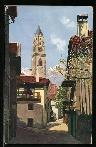 AK Alt-Meran, Passeirergasse mit Kirchturm