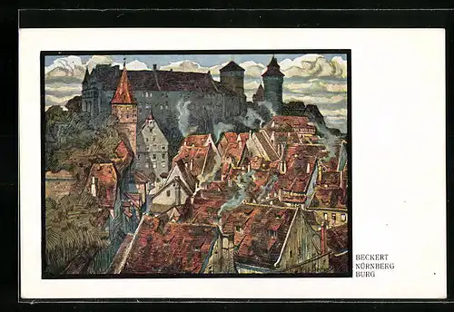 Künstler-AK Fritz Beckert: Nürnberg, Totalansicht mit Blick zur Burg