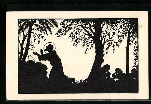 Künstler-AK Josefine Allmayer: Jesus am Ölberg als Scherenschnitt