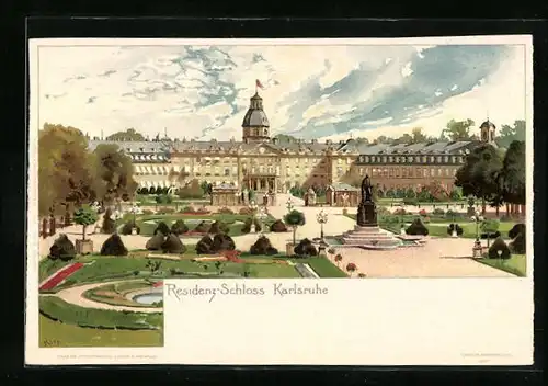 Künstler-AK Heinrich Kley: Karlsruhe, Grünanlagen am Residenzschloss