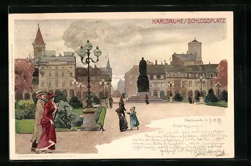 Künstler-AK Heinrich Kley: Karlsruhe, Denkmal am Schlossplatz