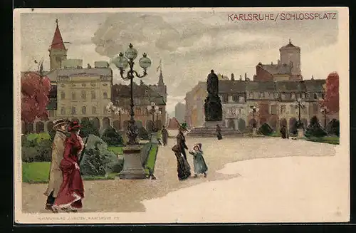 Künstler-AK Heinrich Kley: Karlsruhe, Denkmal am Schlossplatz