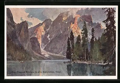 Künstler-AK Edward Harrison Compton: Der Pragser Wildsee in den Dolomiten