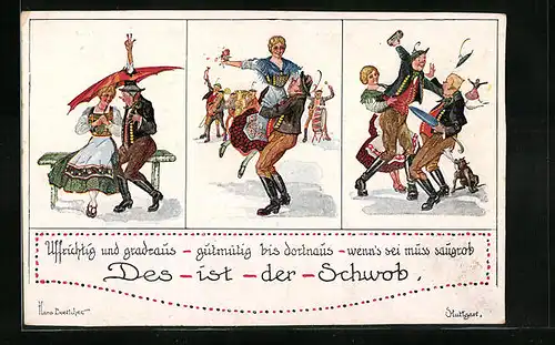 Künstler-AK Hans Boettcher: Des ist der Schwob, Uffrichtig, Gutmütig