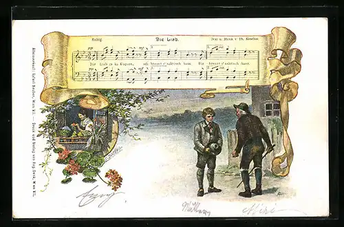 Künstler-AK E. Döcker: Lied Die Liab mit Noten