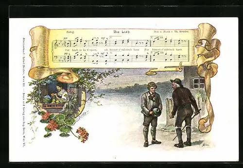 Künstler-AK E. Döcker: Lied Die Liab mit Noten