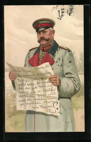 Künstler-AK Günther Nagel: Paul von Hindenburg mit Landkarte