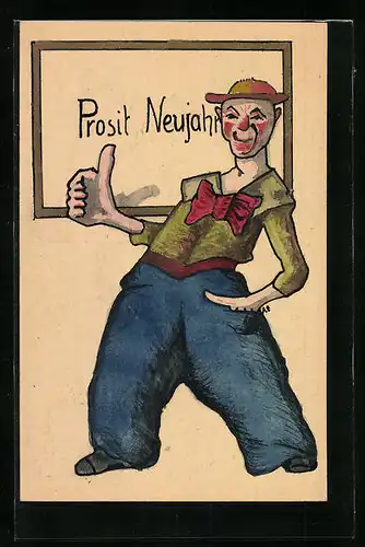 AK Zirkus-Clown wünscht Prosit Neujahr