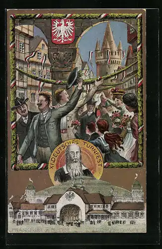 AK Frankfurt a. M., XI. Deutsches Turnfest 1908, Festhalle, Festzug