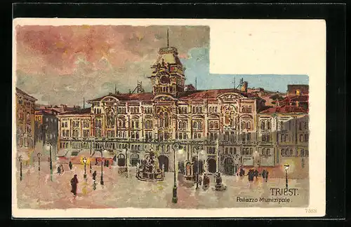 Künstler-AK Triest, Palazzo Munizipale