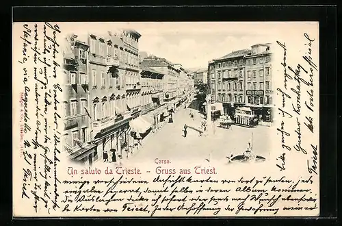 AK Triest, Corso mit Brunnen