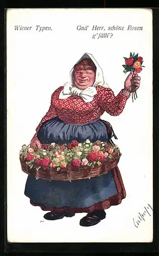 Künstler-AK Carl Josef Pollak: Wiener Blumenverkäuferin preist ihre Rosen an