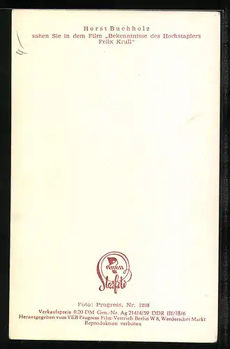 AK Schauspieler Horst Buchholz Zigarette rauchend