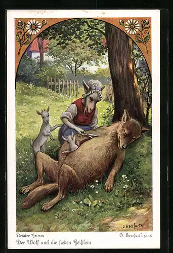 Künstler-AK Oskar Herrfurth: Motiv aus dem Märchen Der Wolf und die sieben Geisslein der Gebrüder Grimm
