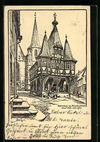 Künstler-AK Michelstadt, Rathaus erbaut 1484 renov. 1903