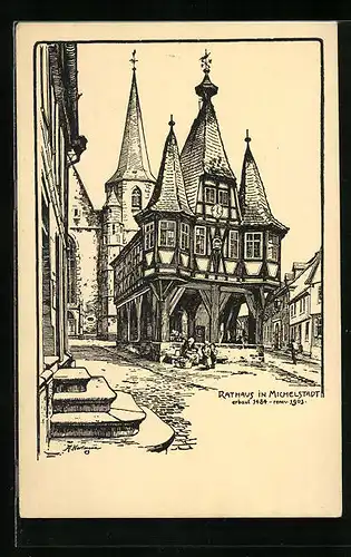 Künstler-AK Michelstadt, Rathaus erbaut 1484 renov. 1903