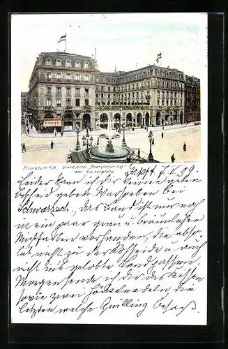 AK Frankfurt a. Main, Grand Hotel Frankfurter-Hof am Kaiserplatz mit Geschäft