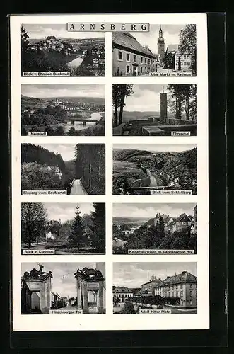 AK Arnsberg, Kaiserpförtchen mit Hotel Landsberger Hof, Blick zum Kurhotel, Platz