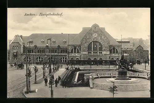 AK Aachen, Hauptbahnhof mit Denkmal