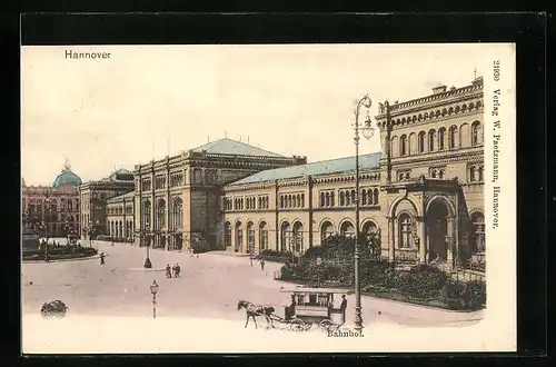 AK Hannover, Bahnhof mit Pferdewagen