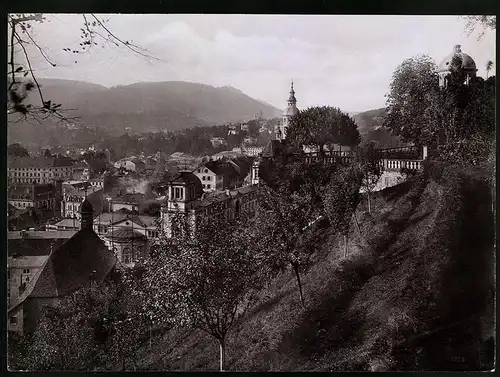 Fotografie Gustav Salzer, Baden-Baden, Ansicht Baden-Baden, Blick über die Stadt vom Schlossberg, Grossformat 28 x 20cm