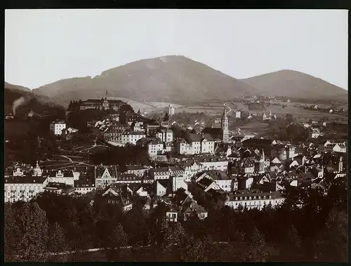 Fotografie Gustav Salzer, Baden-Baden, Ansicht Baden-Baden, Stadtansicht mit Stiftskirche, Grossformat 27 x 20cm