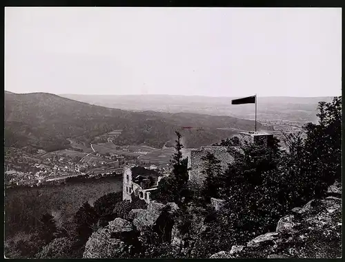 Fotografie Gustav Salzer, Baden-Baden, Ansicht Baden-Baden, Schlossruine Hohenbaden, Grossformat 28 x 20cm