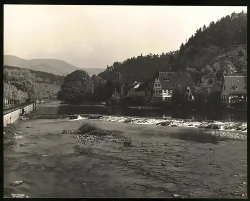 Fotografie Gustav Salzer, Baden-Baden, Ansicht Gernsbach, Murg-Wehr, Stuhl - Geschäft Emil Brück