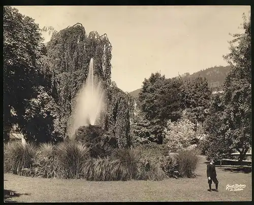 Fotografie Gustav Salzer, Baden-Baden, Ansicht Baden-Baden, Springbrunnen im Park an der Lichtenthaler Allee, 27 x 21cm