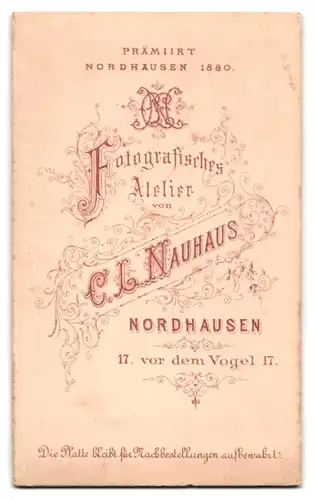 Fotografie C. L. Nauhaus, Nordhausen, Vor dem Vogel 17, Junge Dame im hochwertigen Rüschenkleid