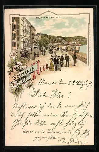 Lithographie Nice, Promenade du Midi