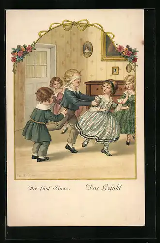 Künstler-AK Pauli Ebner: Die fünf Sinne: Das Gefühl, Kinder spielen Blindekuh