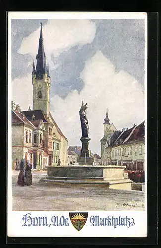 AK Deutscher Schulverein Nr. 815: Horn, Marktplatz mit Brunnnen