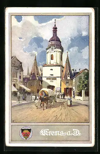 AK Deutscher Schulverein Nr. 175: Krems a. D., Strassenpartie mit Torturm