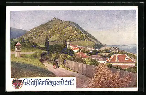 AK Deutscher Schulverein Nr. 387: Kahlenbergerdorf, Ortsansicht mit Hausberg